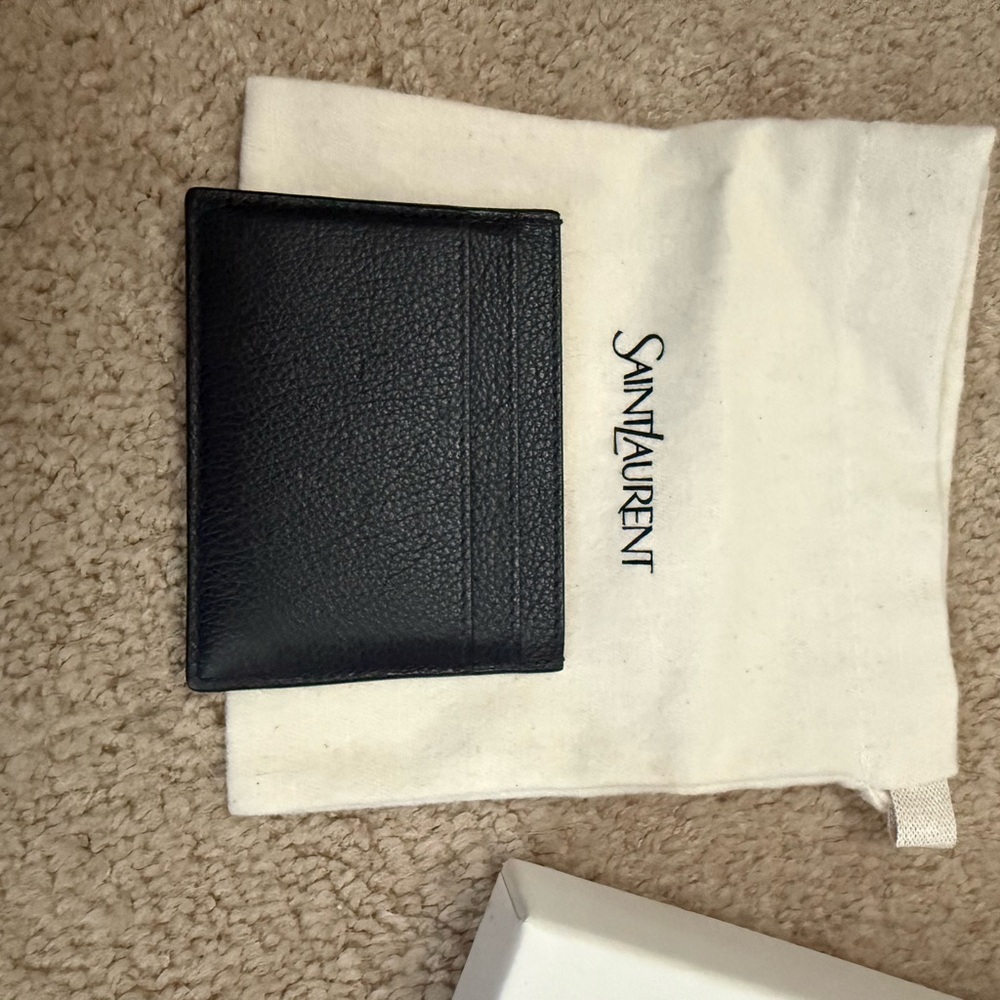 Saint Laurent Black Pebbled Leather Card Holder with Gold YSL Full Set - Picture 3 of 4
